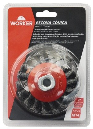 Escova Circular Cônica Aço Trançada 4Xm14  Worker